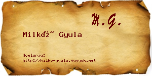 Milkó Gyula névjegykártya